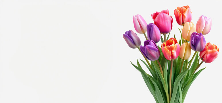 Tulip collection, flower set, bouquet, pink, purple, orange, mixed, tulip stem, tulips, flower, floral with leaves, layout, template, 