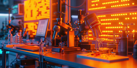 Amplified Amber Lab: Capturing the essence of a cutting-edge biohacking workshop, where skilled scientists delve into the realm of genetic engineering and biological enhancements