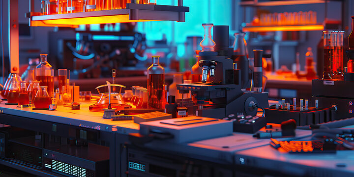 Amplified Amber Lab: Capturing the essence of a cutting-edge biohacking workshop, where skilled scientists delve into the realm of genetic engineering and biological enhancements