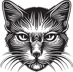 Cute cat face illustration. Greeting card design, print design for t-shirt, template for pet shop logo