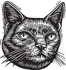 Cute cat face illustration. Greeting card design, print design for t-shirt, template for pet shop logo