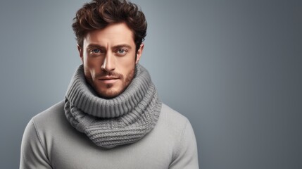 Stylish Handsome Man Wearing Chunky Knit Turtleneck Sweater
