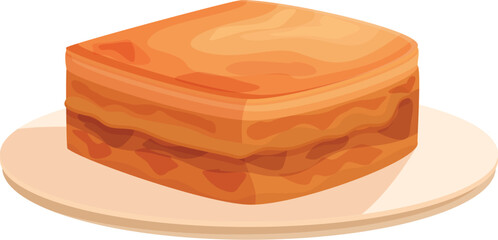 Digital illustration of a scrumptious layered honey cake slice served on a simple plate