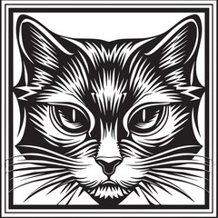 Cute cat face illustration. Greeting card design, print design for t-shirt, template for pet shop logo