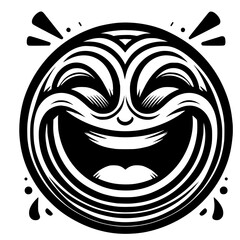 A crazy and funny smiley face in black and white, perfect for emotional expression illustrations, cartoons, humorous designs, and versatile creative projects