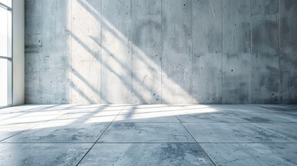 Bare Interior Space with Concrete Surface and Geometric Forms. Beautifully Lit Interior Environment. Corporate Business Background.