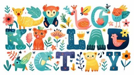Obraz premium Fun and cute A-Z letter illustrations in a vector style, ideal for creating engaging and educational content for kids.