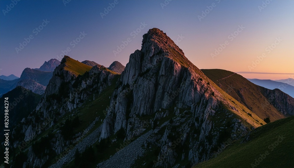 Wall mural minimalist mountain peak in purple lights