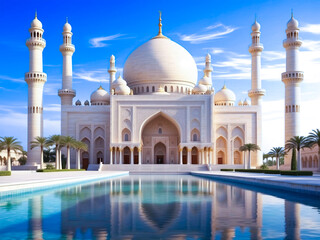  Ramadan Special Background With large white building with a pool in front of it
