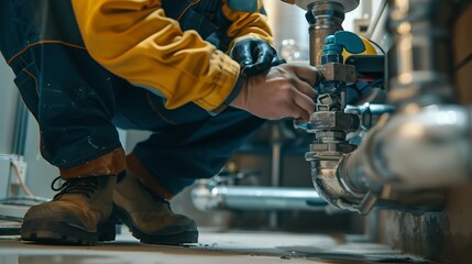 Plumber Inspecting Drains: At a commercial building, a plumber uses specialized equipment to inspect drains and clear any blockages, ensuring the plumbing system functions smoothly 