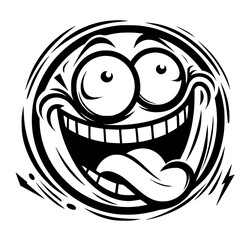 Obraz premium A crazy and funny smiley face in black and white, perfect for emotional expression illustrations, cartoons, humorous designs, and versatile creative projects