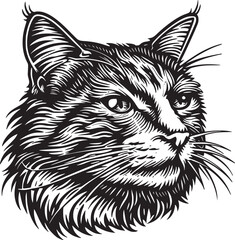 Cute cat face illustration. Greeting card design, print design for t-shirt, template for pet shop logo