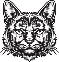 Cute cat face illustration. Greeting card design, print design for t-shirt, template for pet shop logo