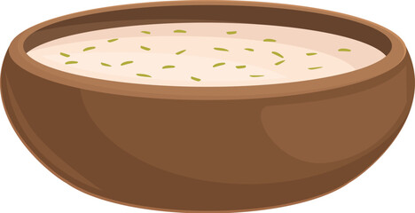 Vector graphic of a delicious creamy soup garnished with herbs in a rustic bowl