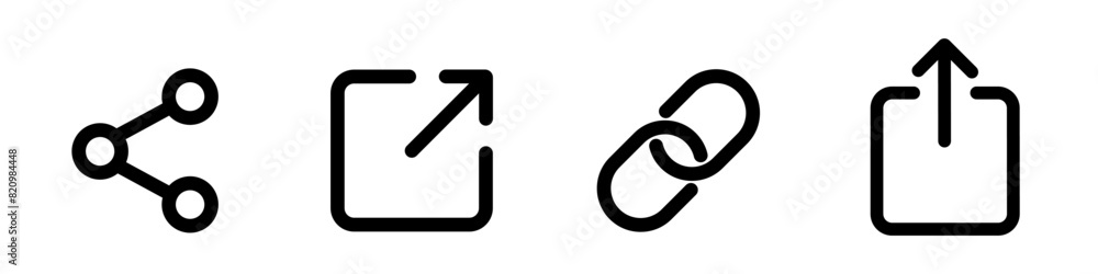 Poster icon set of link. link, share link, external link black vector icon set. isolated symbols on white b