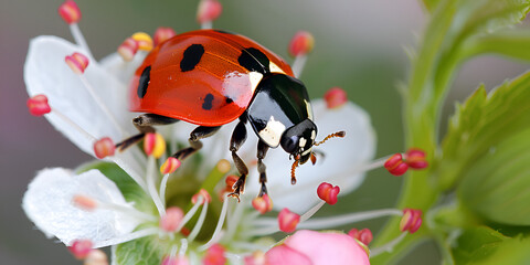 Fototapeta premium Charming ladybird on vibrant flowers 