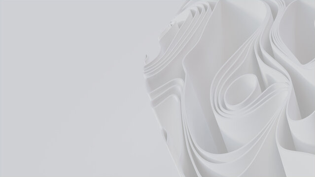 Abstract wallpaper formed from White 3D Ribbons. Light 3D Render with copy-space.  