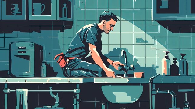 Emergency Plumbing Call: In the middle of the night, a plumber responds to an emergency call to fix a burst pipe, quickly restoring water service to the household 