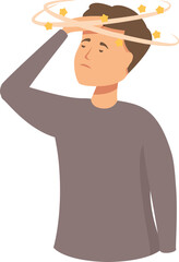 Vector graphic of a man feeling dizzy with stars circling above his head
