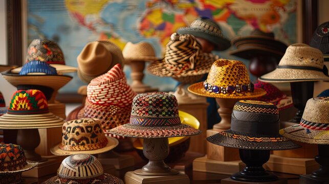 Diverse traditional hats from around the world. Concept of cultural diversity.