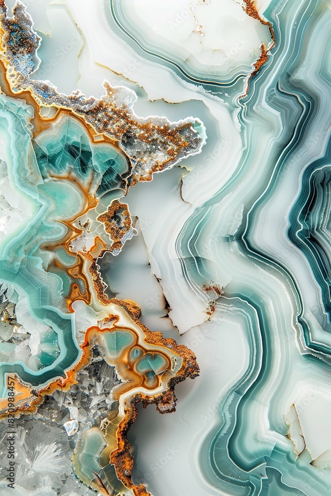 Poster abstract agate stone pattern with flowing layers of green and or
