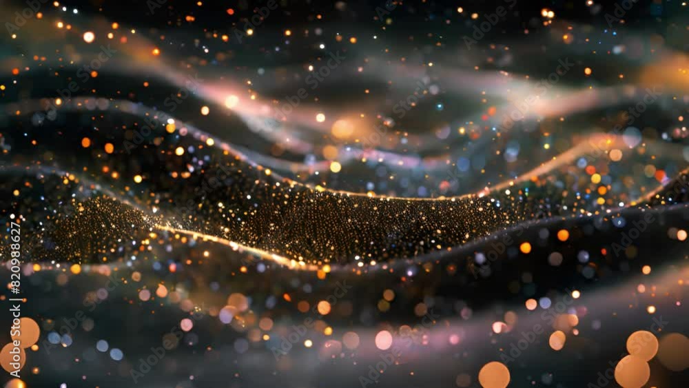 Fototapete An abstract digital creation depicting waves of glowing light particles moving in a dark, swirling pattern, illustrating a mesmerizing and cosmic flow.