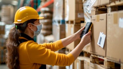 workers in the warehouse scanning parcels for retail and transport shipping