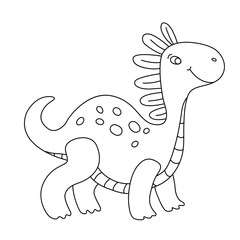 Charming illustration of a cute dinosaur in a hand drawn doodle style. Friendly and playful design for coloring.