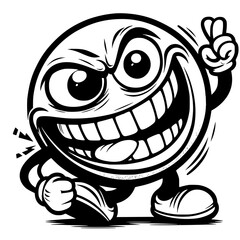 A crazy and funny smiley face in black and white, perfect for emotional expression illustrations, cartoons, humorous designs, and versatile creative projects