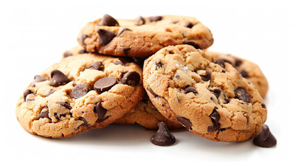 Chocolate chip cookies on white background
