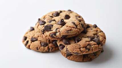 Chocolate chip cookies on white background