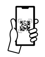 スマホでQRコードを読み込む仕草のイメージイラスト