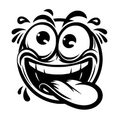 Obraz premium A crazy and funny smiley face in black and white, perfect for emotional expression illustrations, cartoons, humorous designs, and versatile creative projects