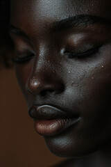 Obraz premium close-up of a black female model with eyes closed and a graceful expression