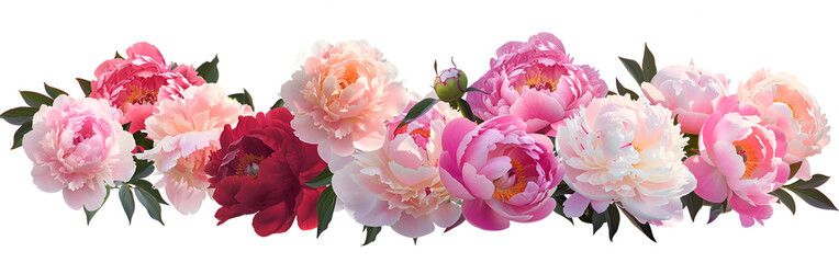 Pink and creamy roses banner Seamless header with beautiful watercolor roses on white background
