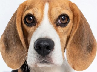 Beagle dog isolated on white background face closeup for advertisement