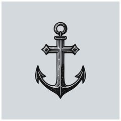 anchor and cross hand drawn logo vector
