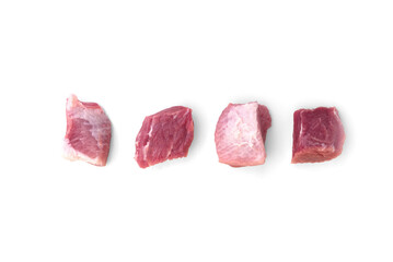 Diced pork isolated on white background.