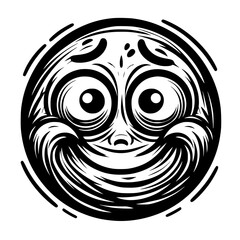 Fototapeta premium A crazy and funny smiley face in black and white, perfect for emotional expression illustrations, cartoons, humorous designs, and versatile creative projects