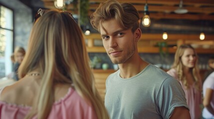 Obraz premium young man with two young woman, love triangle, outdoors shot