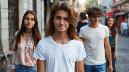 Fototapeta premium young man with two young woman, love triangle, outdoors shot
