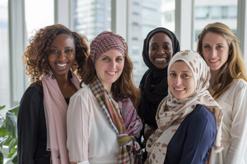 Multicultural female entrepreneurs, collaborating on a philanthropic initiative to empower underprivileged women in developing countries, leveraging their collective resources and expertise to drive