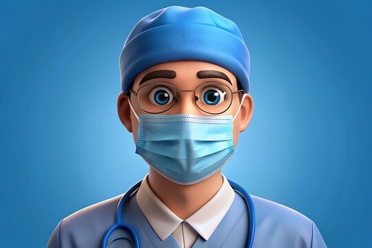 Chirurgien français avec masque chirurgical prêt pour l'opération - Illustration 3D
