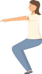 Illustration of a young adult woman performing a balancing exercise on one leg, showcasing stability, flexibility, and agility in her active lifestyle, with a focus on fitness, health, and wellness