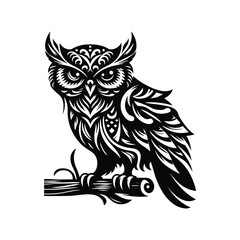 Owl Animal Black Silhouette Vector With White Color Background