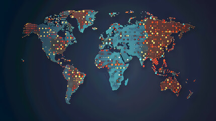 Dotted world map,color world map,Vector design illustration