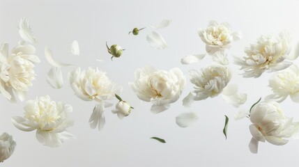 A bunch of white flowers floating in the air