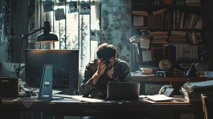 A man sitting at a desk in front of a computer