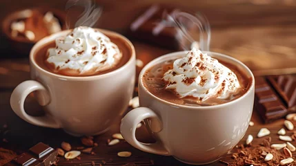 Selbstklebende Fototapeten hot chocolate with whipped cream and a sprinkle of cocoa © MRJawich