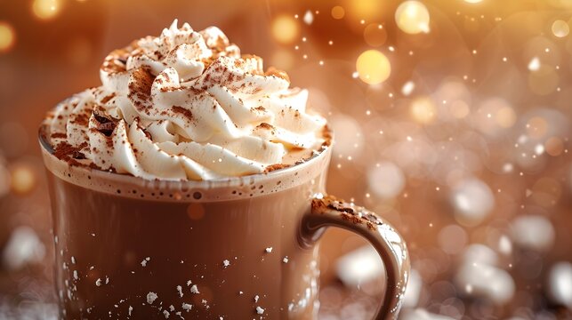 close-up of rich hot chocolate with whipped cream and a sprinkle of cocoa - Powered by Adobe